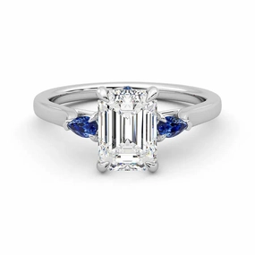 Sophisticated Jewelry Three Stone Emerald Cut Moissanite Engagement Ring with Hidden Anniversary Stone Accent