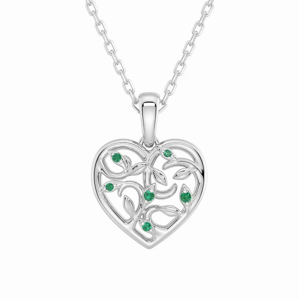 Asymmetrical Vine Motif Lab Grown Emerald Heart Necklace Sunset Style Dinner Party