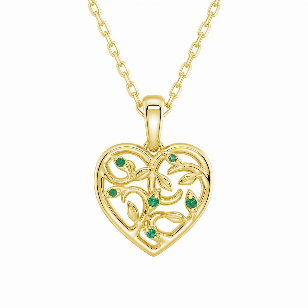 Vibrant Appeal Luxurious Craft Asymmetrical Vine Motif Lab Grown Emerald Heart Necklace