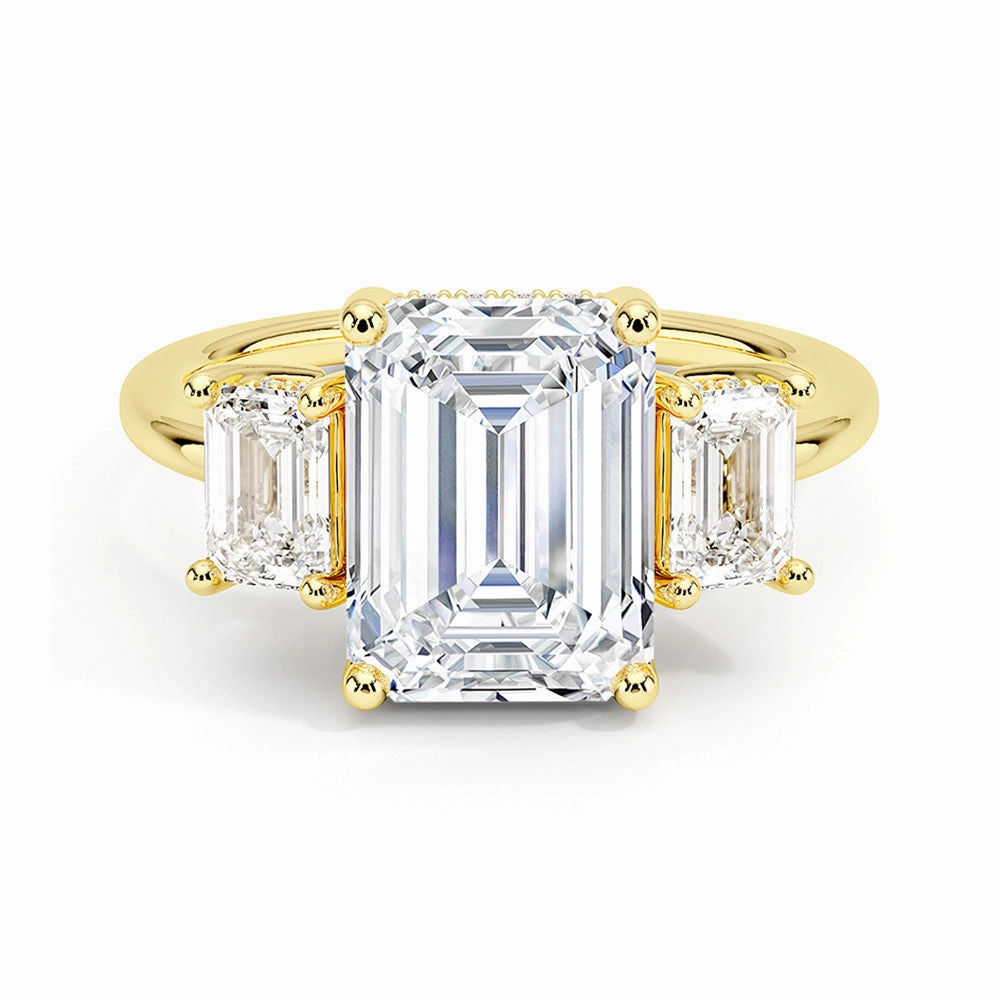 Chic Update Hidden Halo Emerald Cut Three Stone Moissanite Engagement Ring