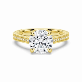 Round Pave Moissanite Cathedral Engagement Ring With Hidden Halo Delicate Pop Polished Sparkle