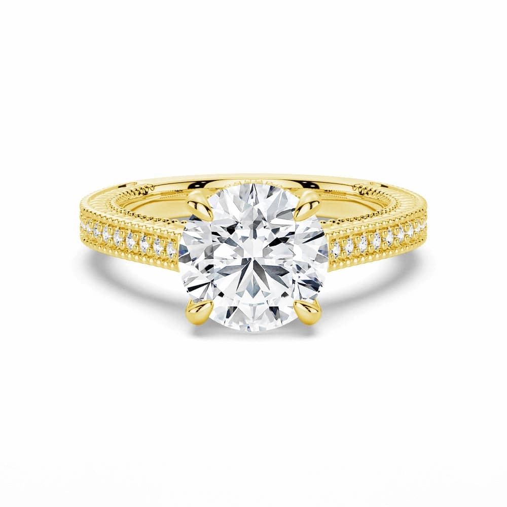 Festive Style Round Pave Moissanite Cathedral Engagement Ring With Hidden Halo