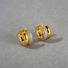 Delicate Style Paris Duo Band Paved CZ Huggie Hoop Gold