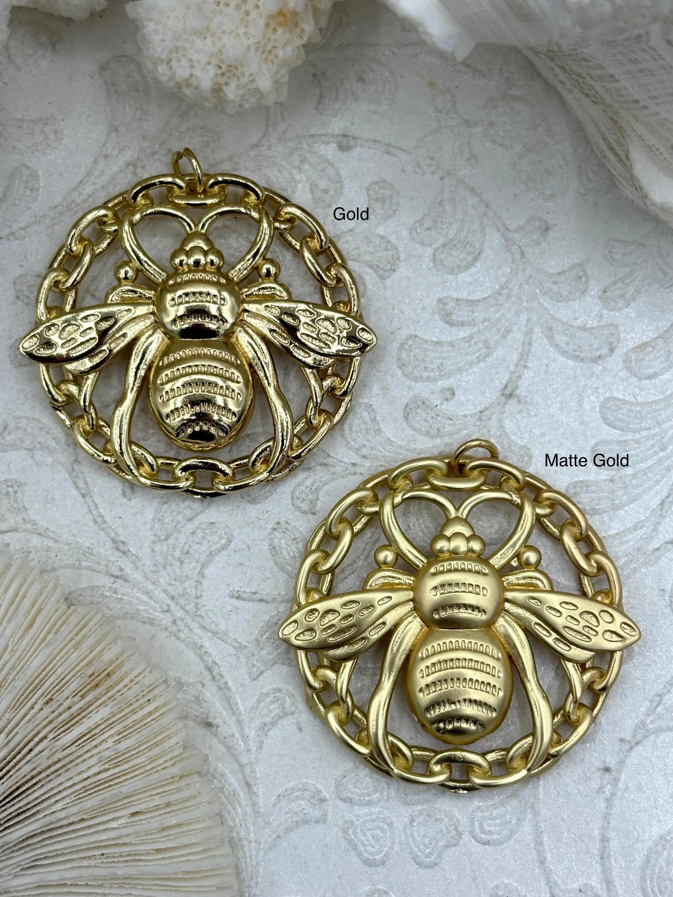 Brass Gold or Matte Gold Plated Bee Pendant, Bee Charm, Bumblebee Pendant, High Quality Brass Pendants, Gold, & Matte Gold. 42mm Fast Ship Date Gift