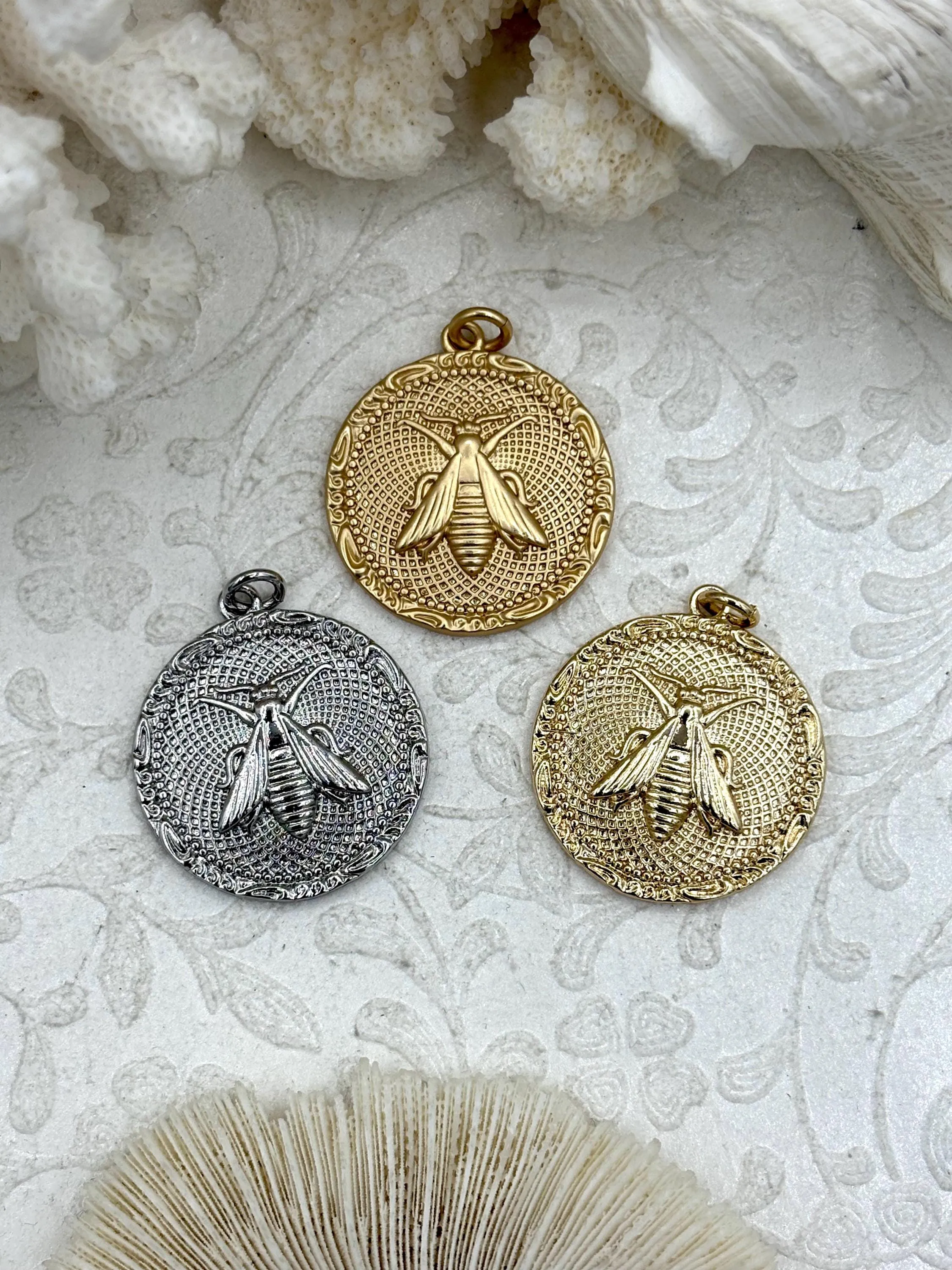 Brass Gold or Rhodium Plated Bee Pendant, Bee Charm,Bumblebee Pendant, High Quality Brass Pendants, Gold, Silver & Matte Gold.42mm Fast Ship Active Woman