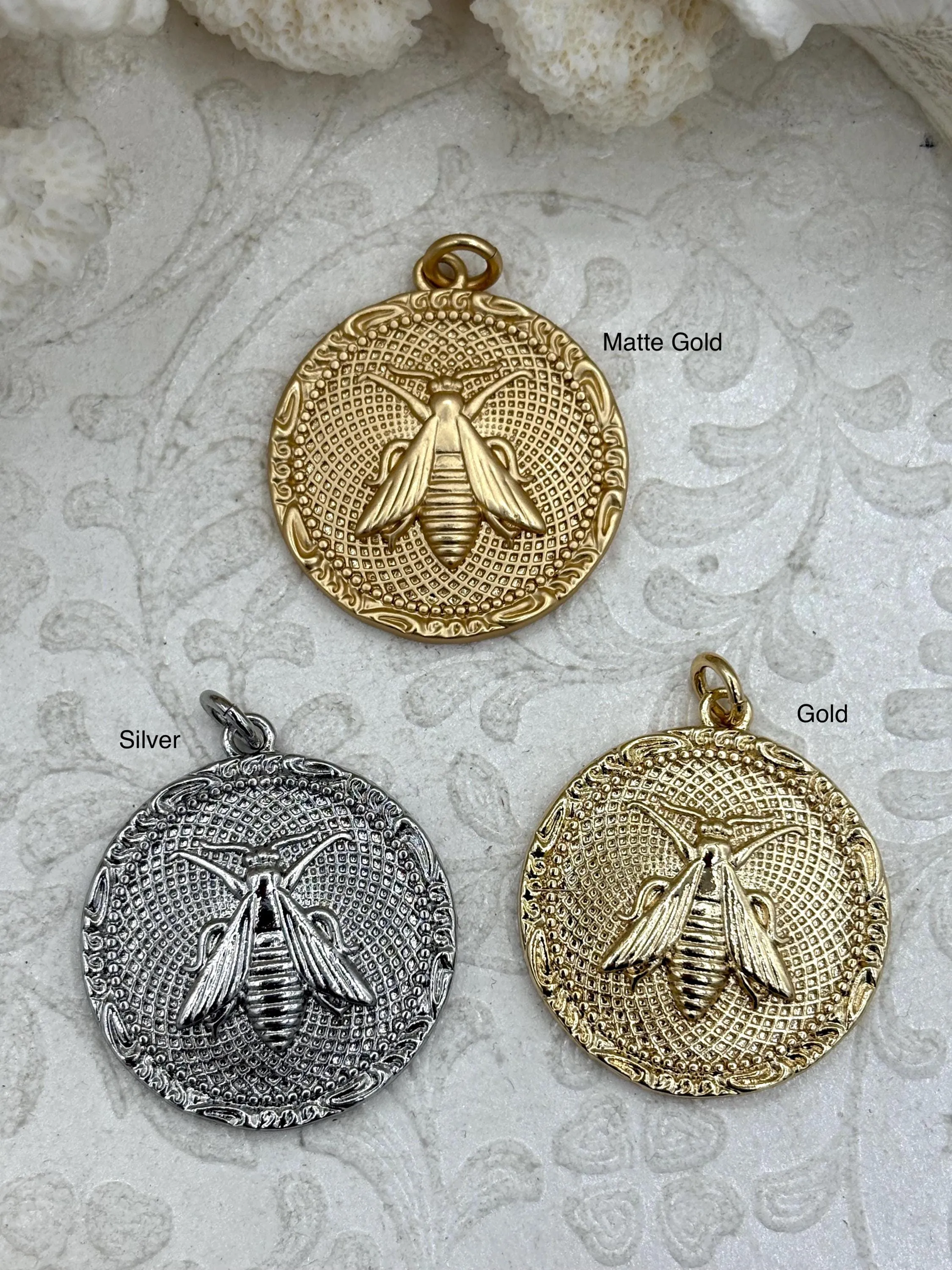 Modern Design Brass Gold or Rhodium Plated Bee Pendant, Bee Charm,Bumblebee Pendant, High Quality Brass Pendants, Gold, Silver & Matte Gold.42mm Fast Ship