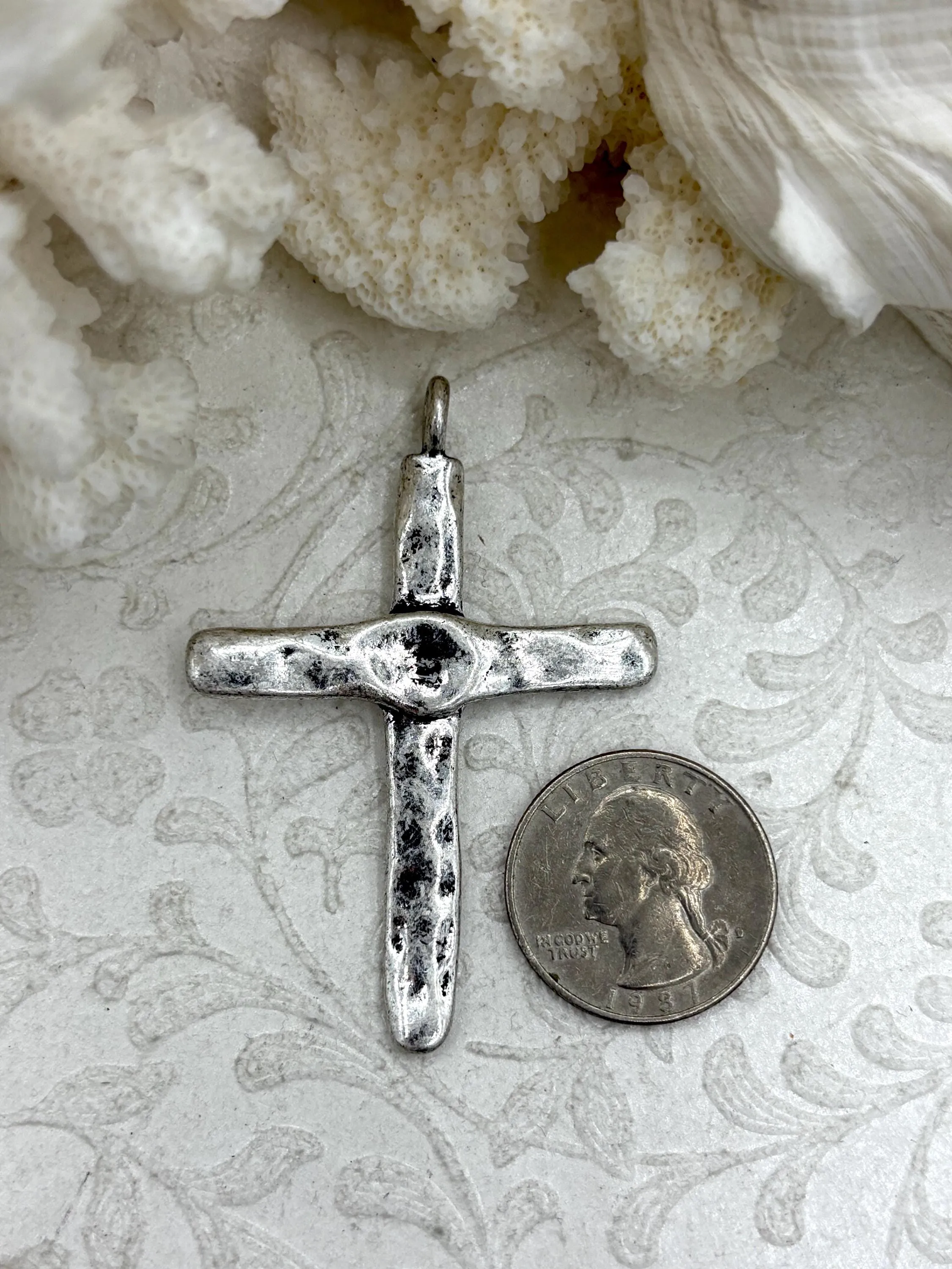 Brass Textured Cross, Religious Large Cross, Brass Cross Charm, Cross Pendant, Mens Cross, Women's Cross 61mm x 43mm 7 Finishes Fast Ship spring fresh Fine Ornament