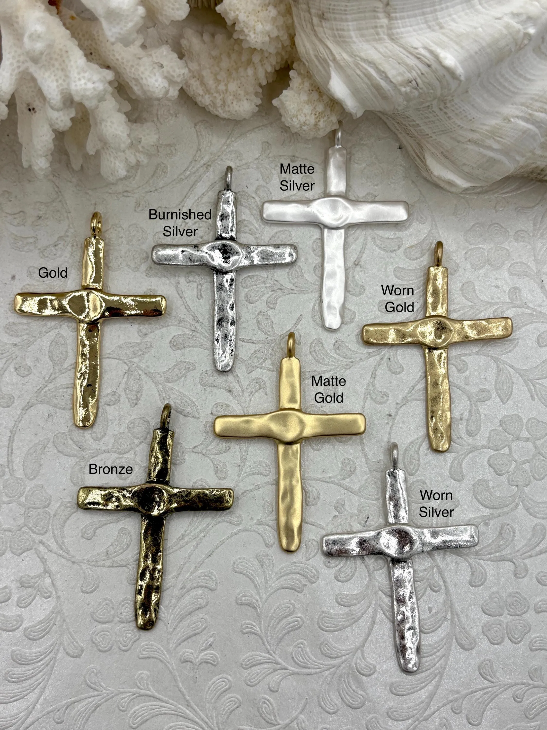 Brass Textured Cross, Religious Large Cross, Brass Cross Charm, Cross Pendant, Mens Cross, Women's Cross 61mm x 43mm 7 Finishes Fast Ship Everyday Carry Jewelry Stylish Gift