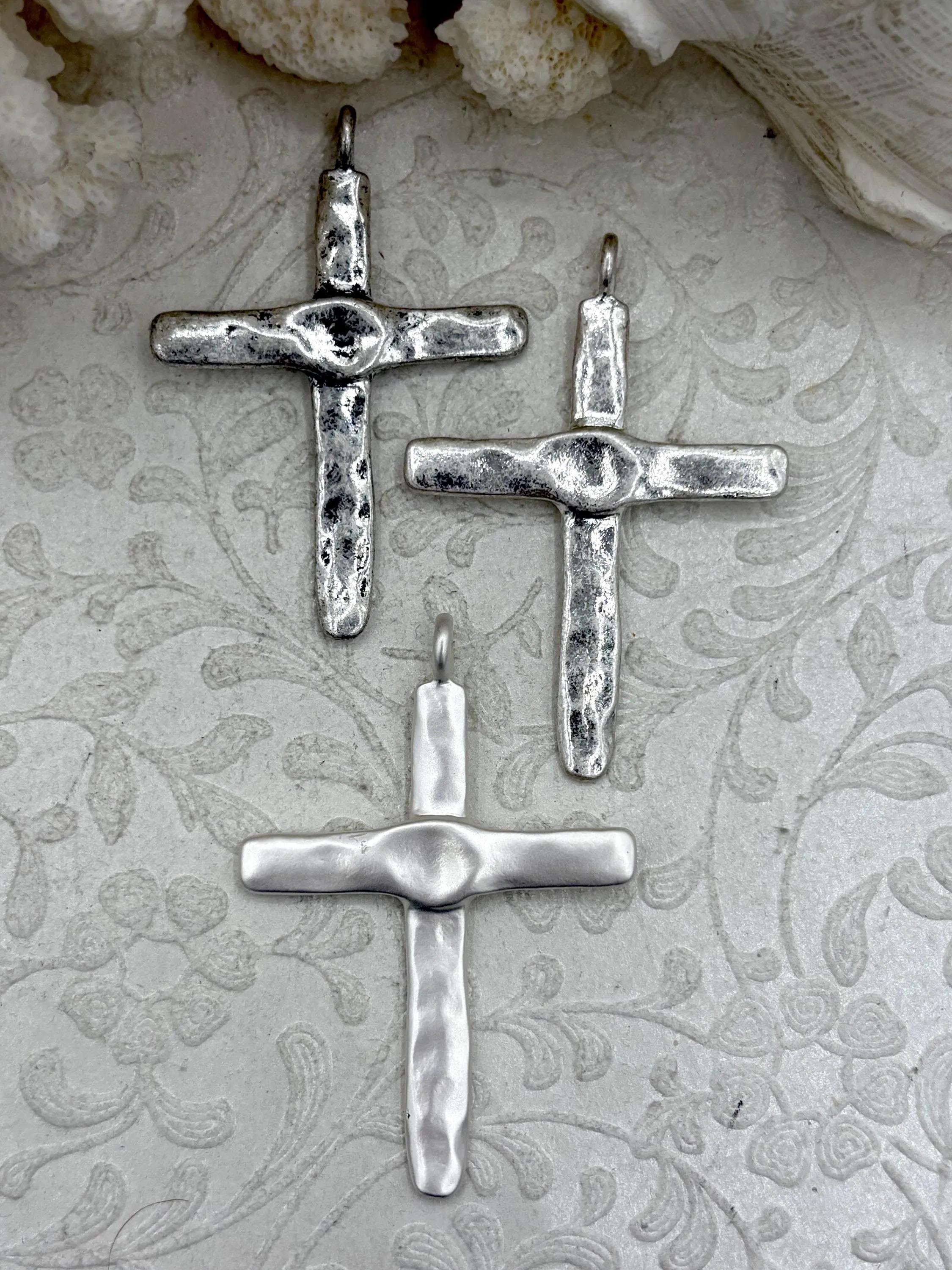 Elegant Morning Patterned Item Brass Textured Cross, Religious Large Cross, Brass Cross Charm, Cross Pendant, Mens Cross, Women's Cross 61mm x 43mm 7 Finishes Fast Ship