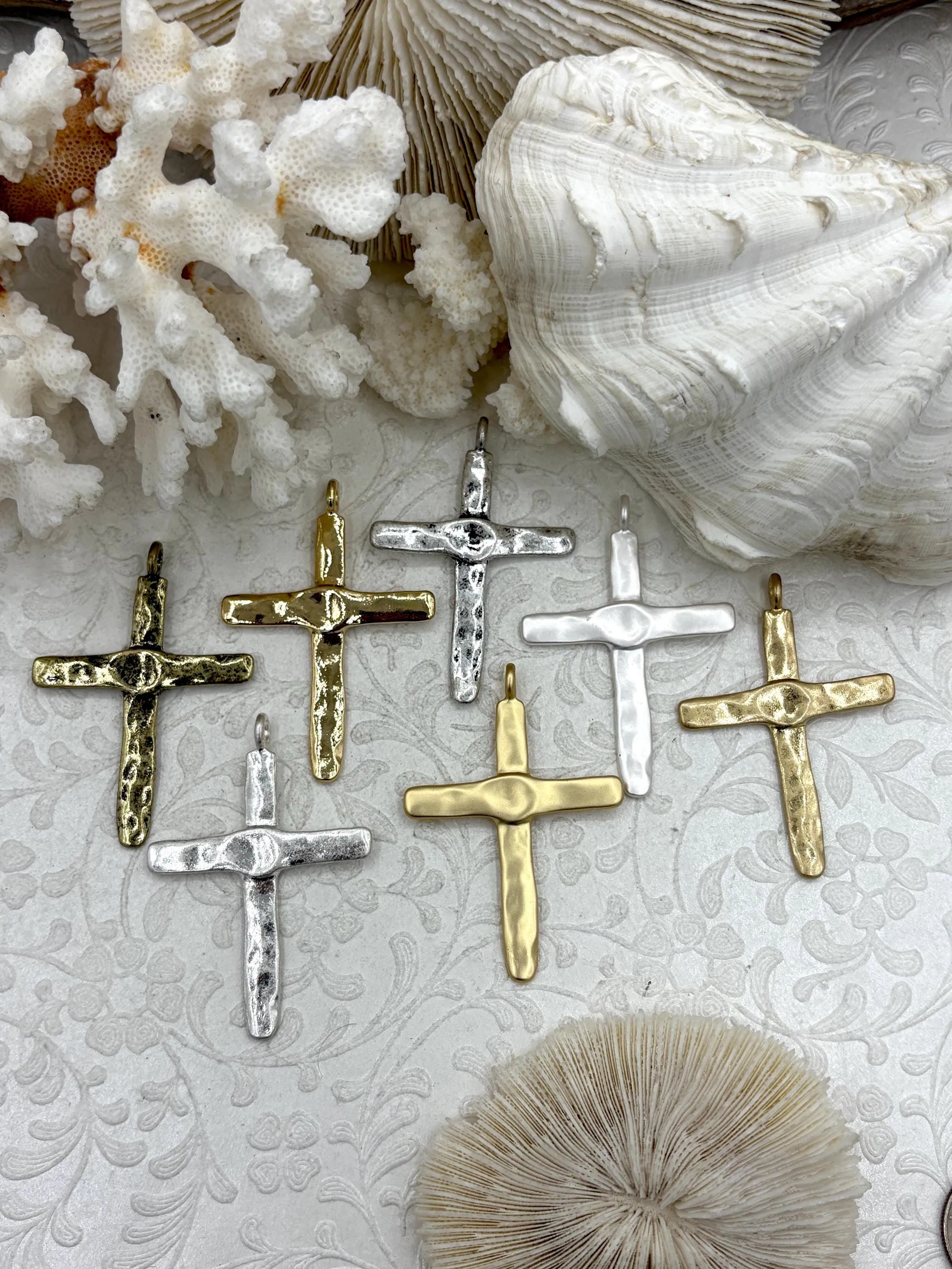 For Grandpa Brass Textured Cross, Religious Large Cross, Brass Cross Charm, Cross Pendant, Mens Cross, Women's Cross 61mm x 43mm 7 Finishes Fast Ship