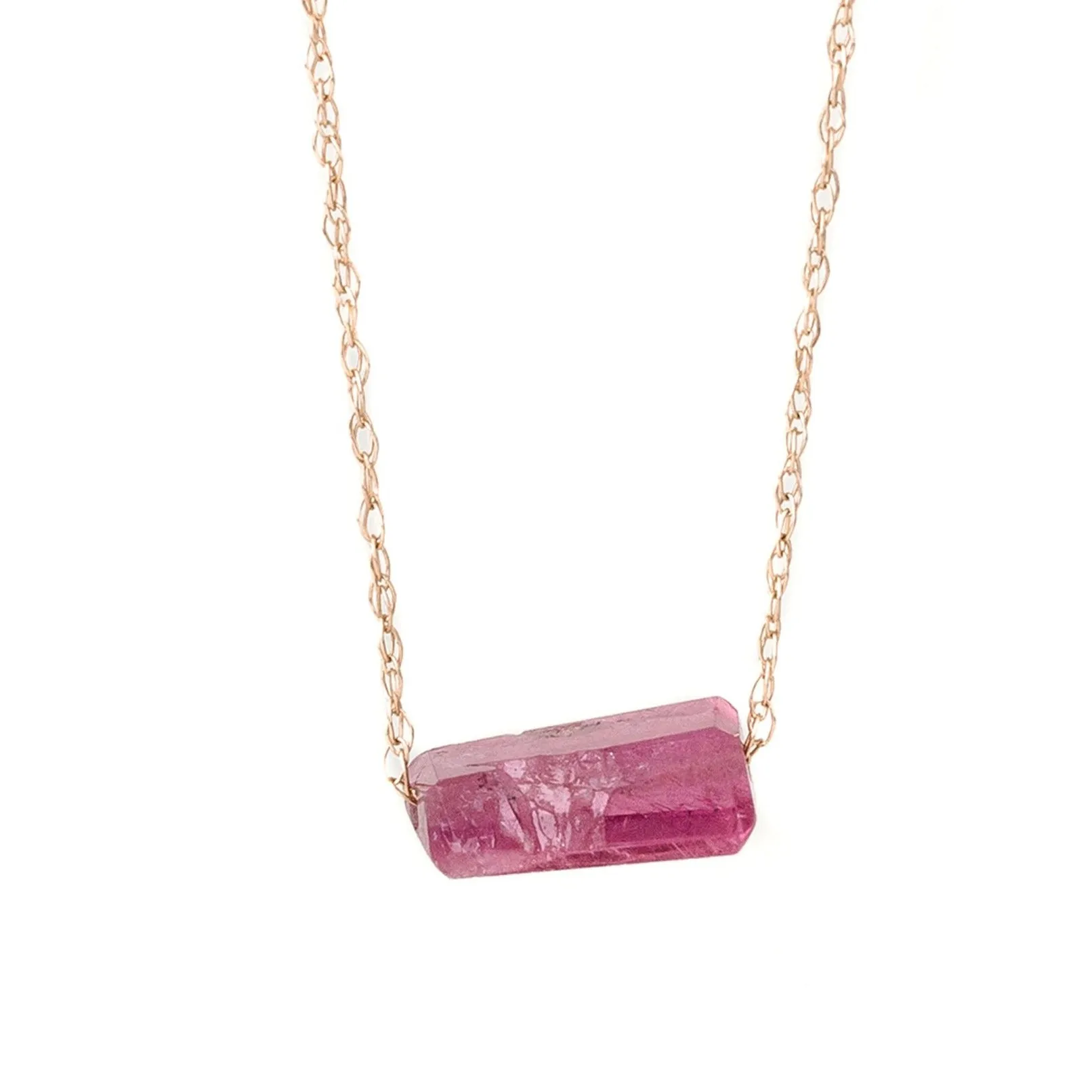 Brazilian Pink Tourmaline Necklace - 14k Gold Shiny Glam