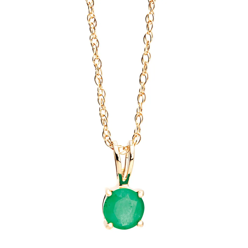 Bremer Jewelry 14K Yellow Gold Round Shape Emerald Solitaire Pendant with a 14K Yellow Gold Link Necklace (0.38ctw) Youth Set Timeless Pieces