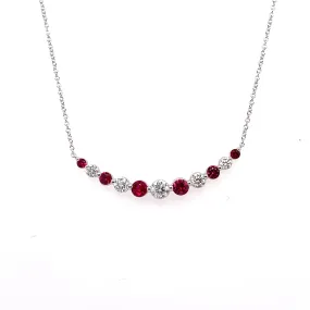 Timeless Craft Shine Bremer Jewelry 18K White Gold and 18K White Gold Round Rubies and Diamonds Necklace (1.13ctw)