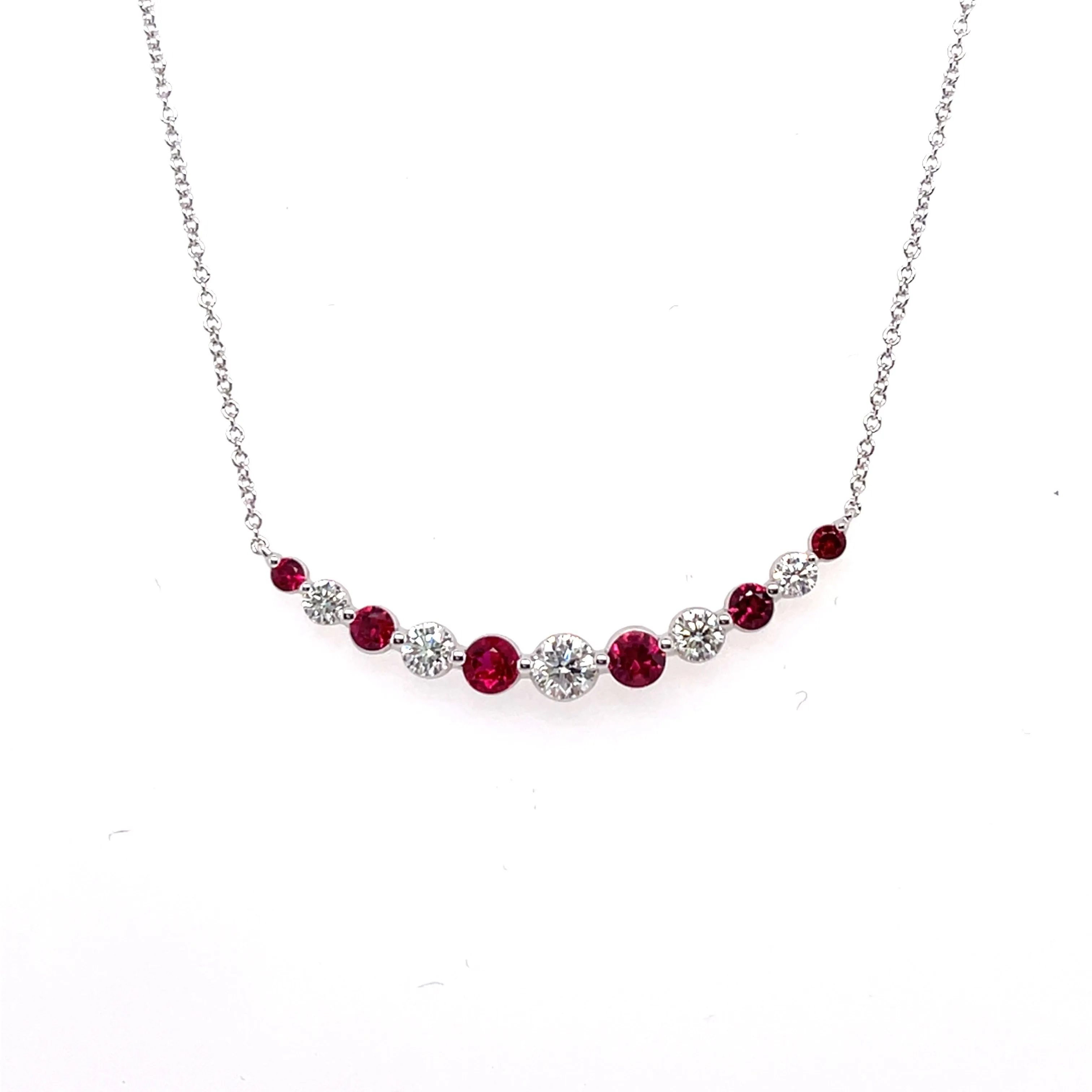 Timeless Craft Shine Bremer Jewelry 18K White Gold and 18K White Gold Round Rubies and Diamonds Necklace (1.13ctw)