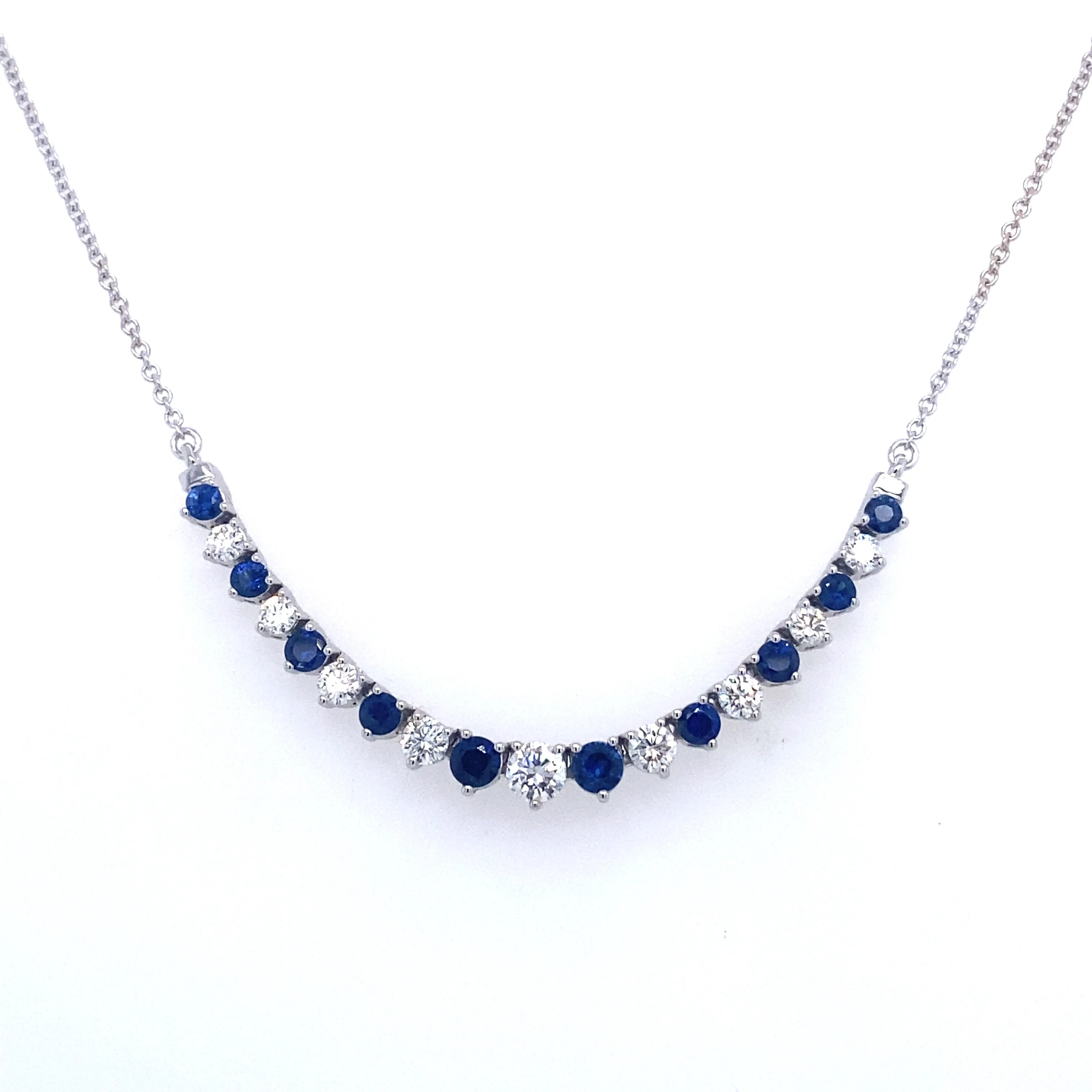 Casual Detail Radiant Style Bremer Jewelry 18K White Gold Round Shape Sapphires and Diamonds Smile Pendant  (1.85ctw)