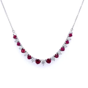 Romantic Design Bremer Jewelry 18K White Gold Rubies and Diamonds Smile Necklace (1.85ctw)