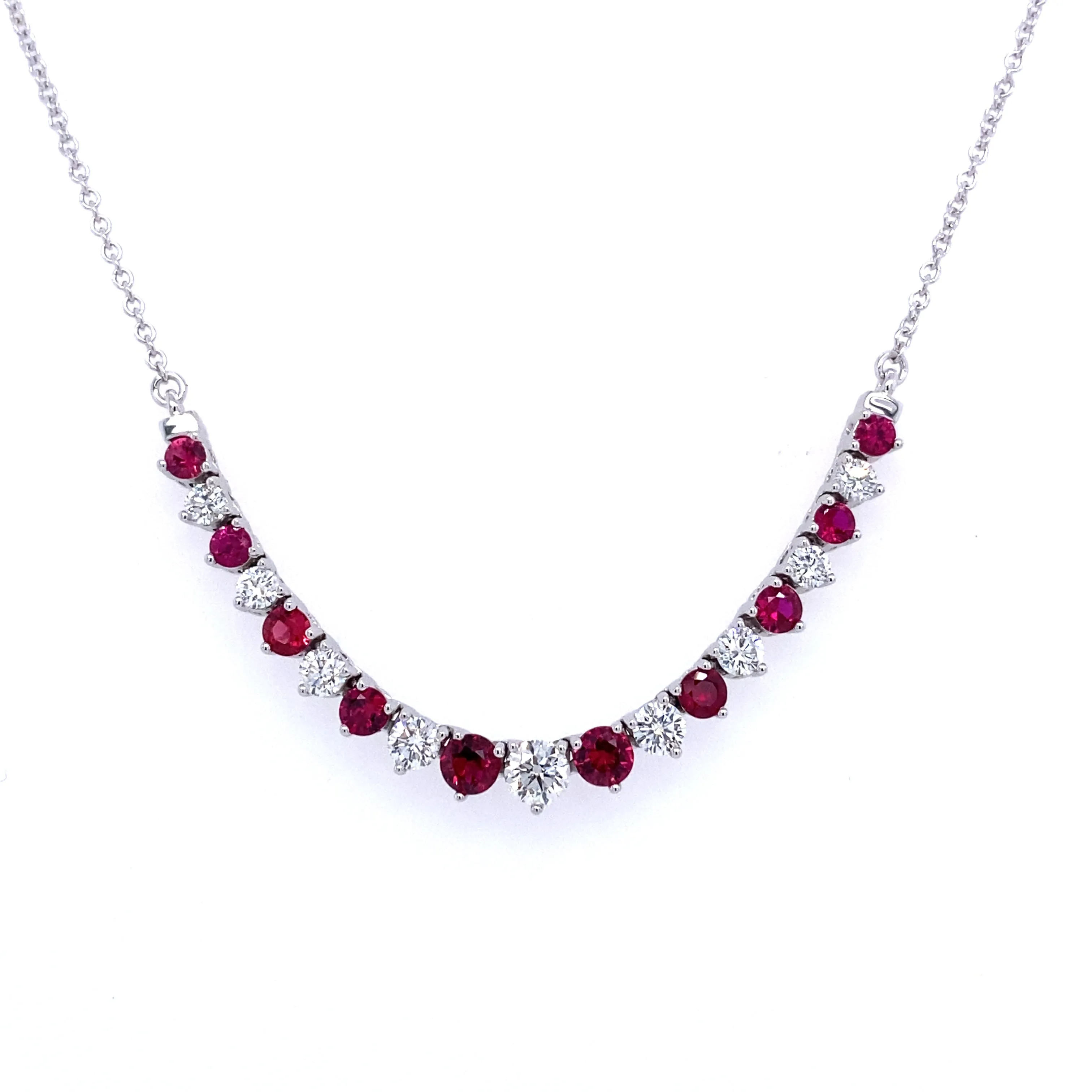 Romantic Design Bremer Jewelry 18K White Gold Rubies and Diamonds Smile Necklace (1.85ctw)