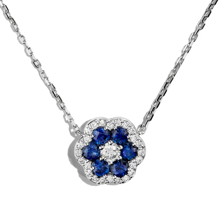 Bremer Jewelry 18K White Gold Sapphires and Diamond Cluster Necklace (1.93ctw) Refined Edge Chic Accessories