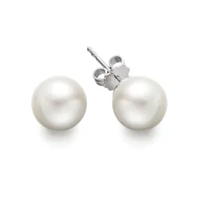 Shimmering Design Fashionable Touch Bremer Jewelry 7.0-7.5mm Akoya Cultured Pearl Stud Earrings in 14K White Gold