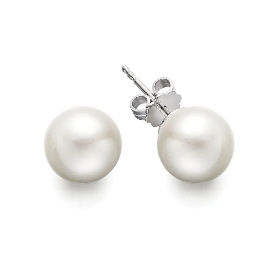 Shimmering Design Fashionable Touch Bremer Jewelry 7.0-7.5mm Akoya Cultured Pearl Stud Earrings in 14K White Gold