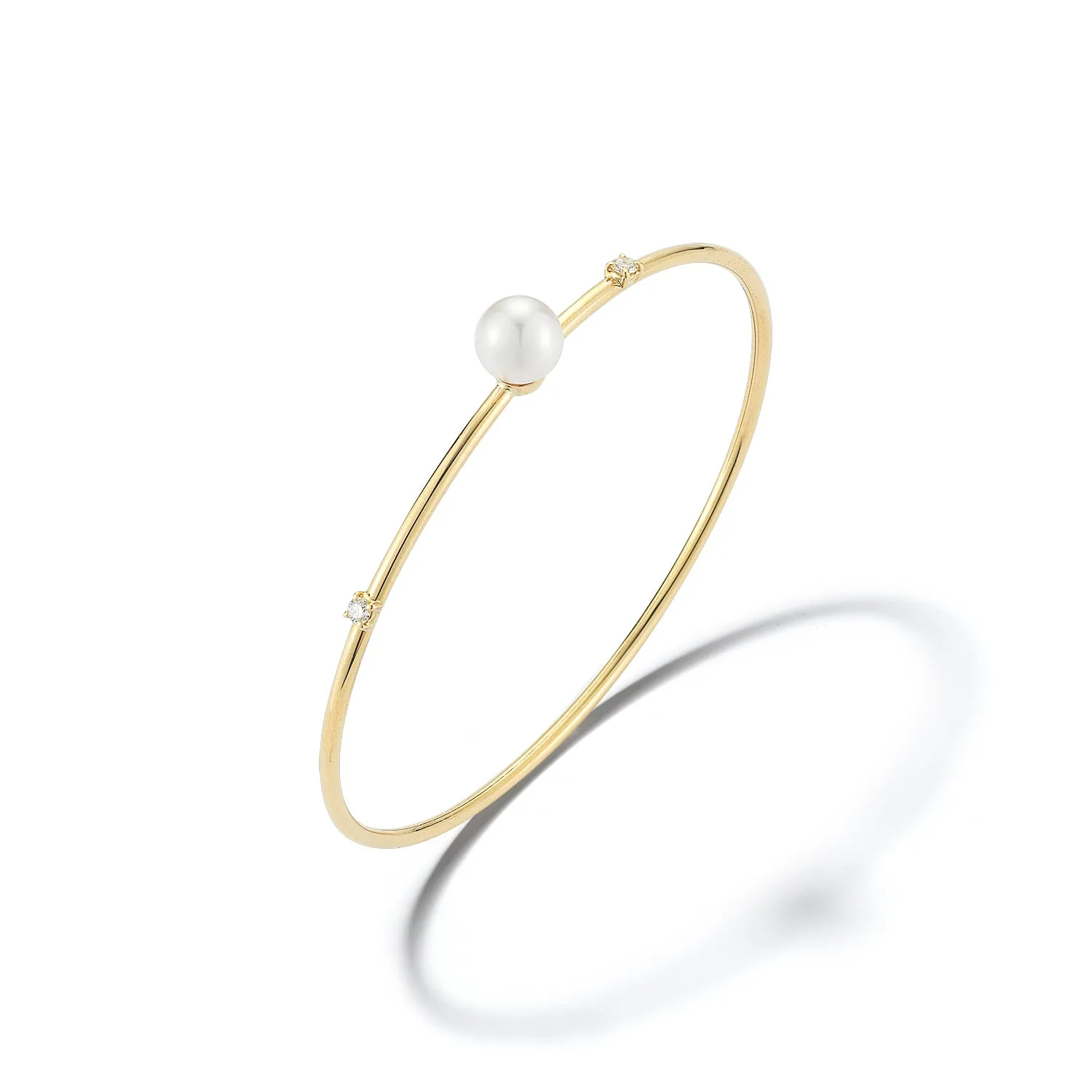 Bremer Jewelry Akoya Cultured Pearl and Diamond Bangle Bracelet in 18K Yellow Gold (0.11ctw) Perpetual Combinations