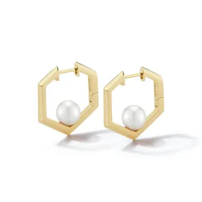 Bremer Jewelry Akoya Cultured Pearl Hoop Earrings in 18K Yellow Gold Evening Look
