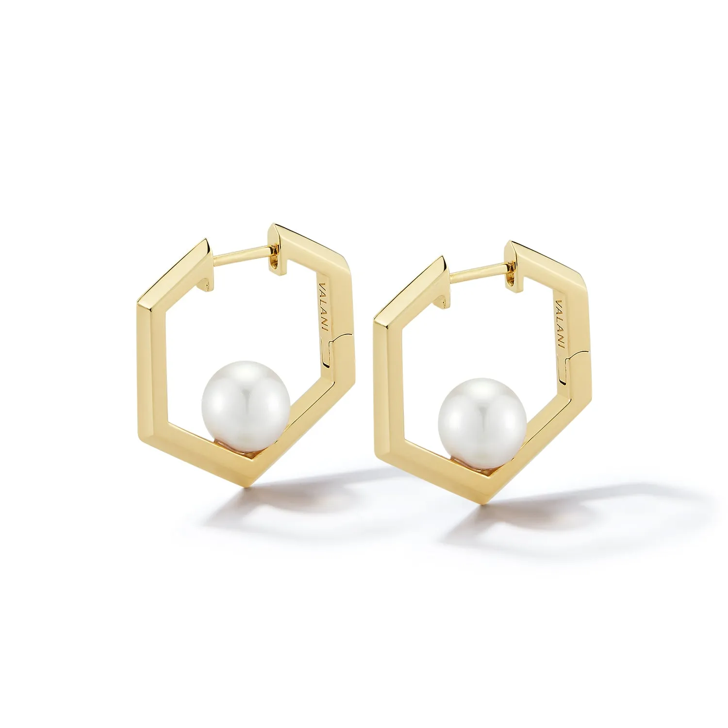Bremer Jewelry Akoya Cultured Pearl Hoop Earrings in 18K Yellow Gold Evening Look