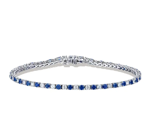 Bremer Jewelry Diamond and Sapphire Tennis Bracelet in 18K White Gold (3.45ctw) Unbridled Combinations