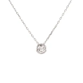 Bremer Jewelry Power of One 18K White Gold Round Shape Diamond Bezel Pendant with a 18K White Gold Cable Link Necklace (0.10ctw) Winter Mood