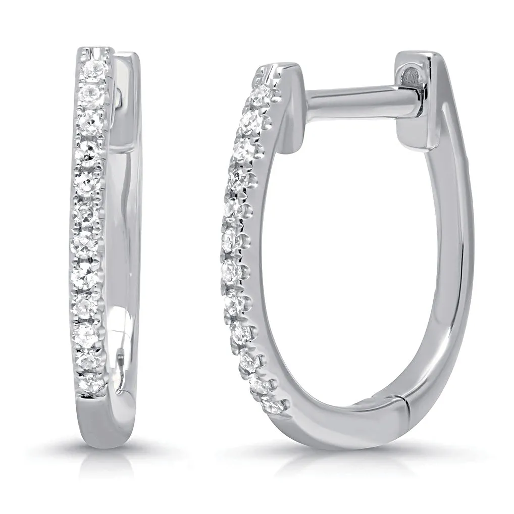 Trendy Spark Graceful Choice Bremer Jewelry Round Huggie Diamond Earrings in 14K White Gold (0.08ctw)