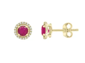 Bremer Jewelry Round Shape Rubies and Diamond Earrings in 14K Yellow Gold (0.58ctw) All Day Wear