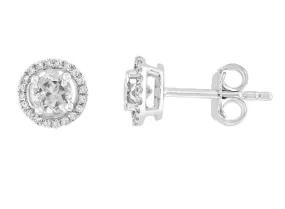 Bremer Jewelry Round Shape Topaz and Diamond Solitaire/Stud Earrings in 14K White Gold (0.68ctw) Formal Vibe