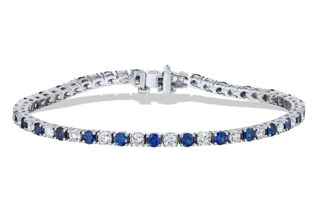 Globetrotter??s Companion Advantageous Blends Bremer Jewelry Sapphire and Diamond Tennis Bracelet in 18K White Gold (5.22ctw)