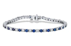 Globetrotter??s Companion Advantageous Blends Bremer Jewelry Sapphire and Diamond Tennis Bracelet in 18K White Gold (5.22ctw)