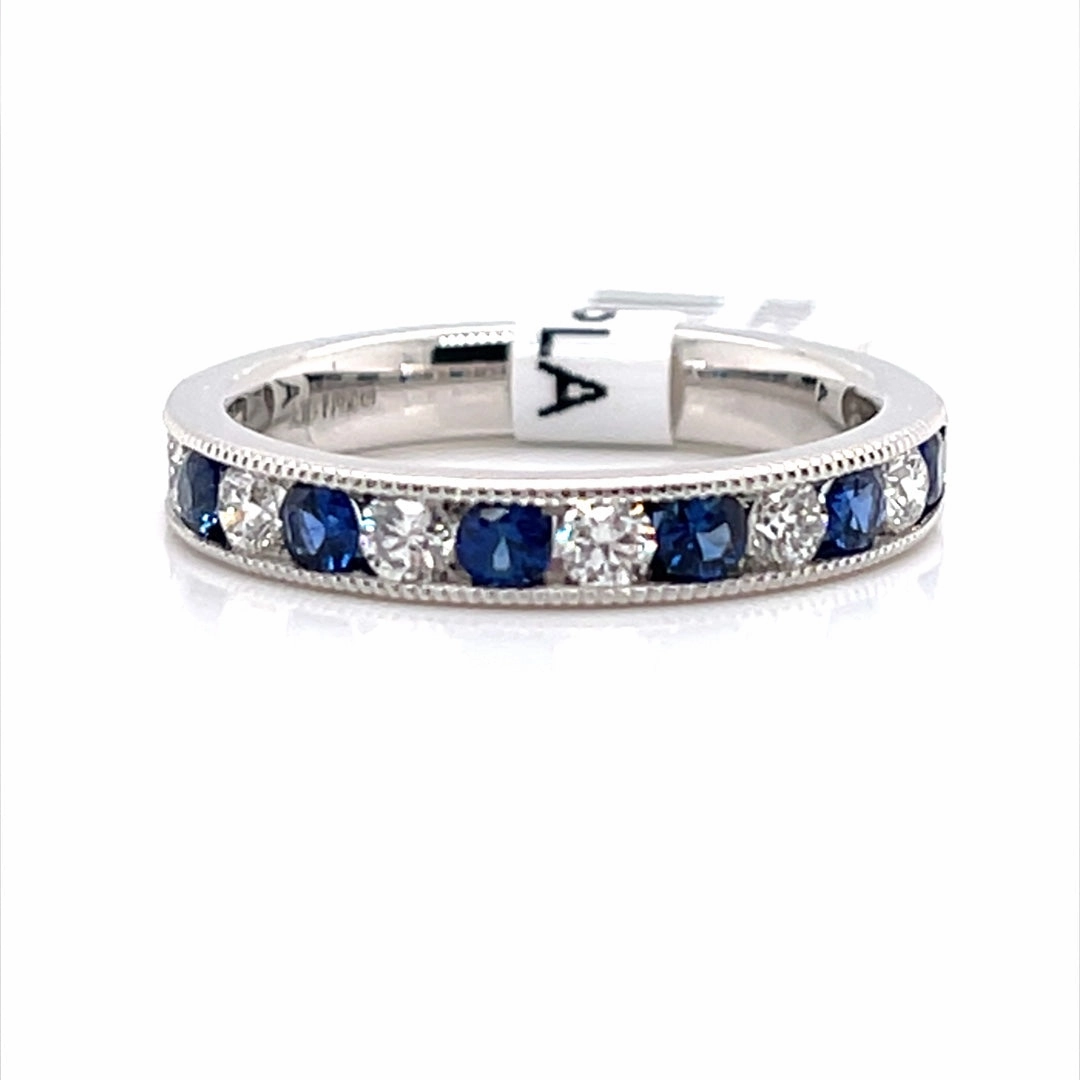 Bremer Jewelry Channel Set Sapphire and Diamond Fashion Ring in Platinum (0.96ctw) Opaque Surface
