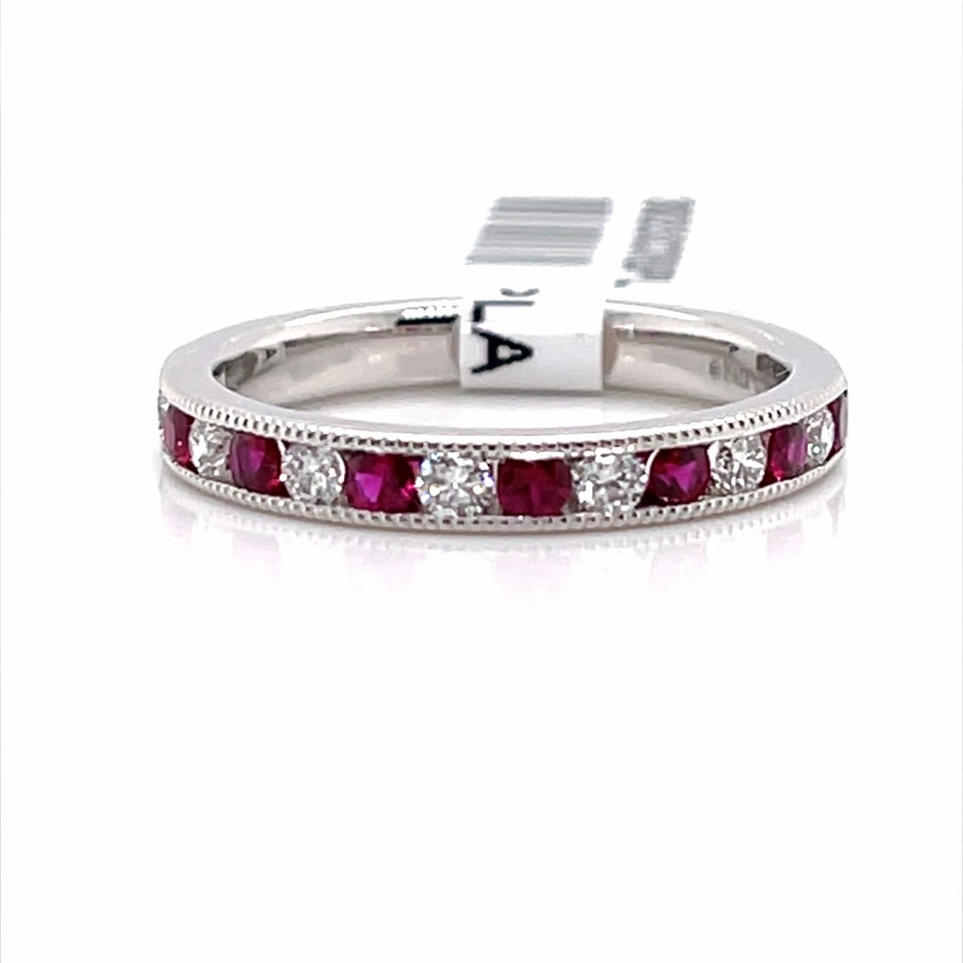 City Fashion All Occasion Bremer Jewelry Ruby and Diamond Channel Set Fashion Ring in Platinum (0.66ctw)