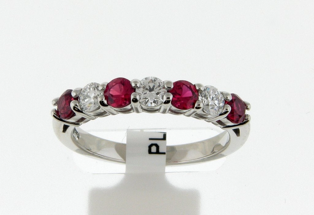 Mid Century Bremer Jewelry Ruby and Diamond Half Anniversary Fashion Ring in Platinum (1.17ctw)