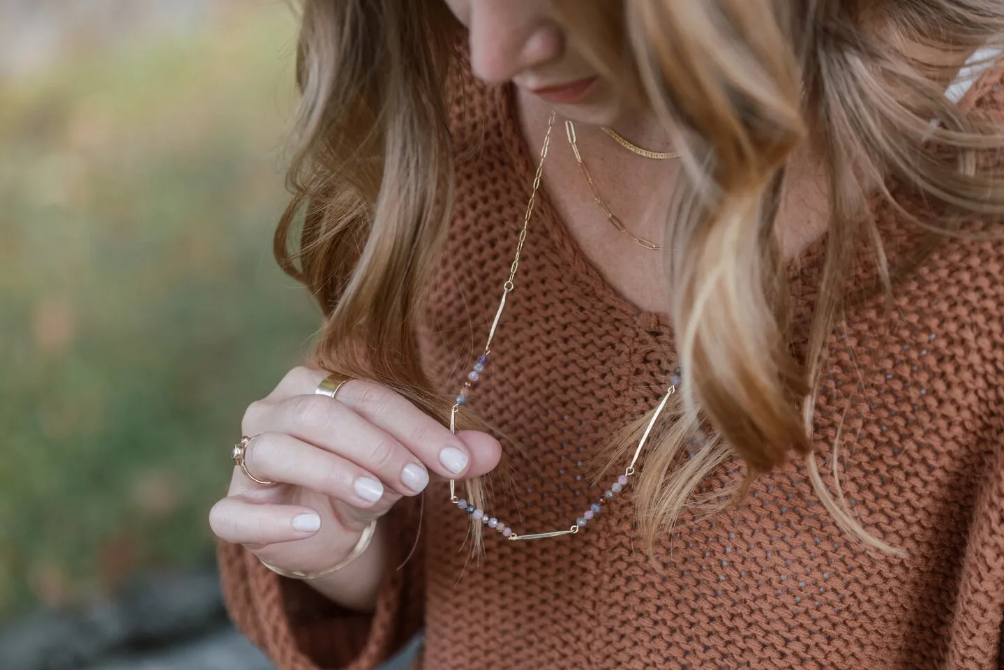 Iridescent Adornment Bridgette Gemstone Bar Necklace