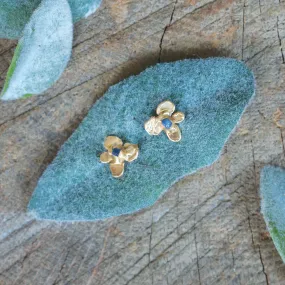 Hydrangea Bud Studs - Brass, Blue Sapphire   Silver Custom Shine Glam Pairing