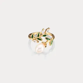 Timeless Edge Textured Detail Leaf Pearl Ring