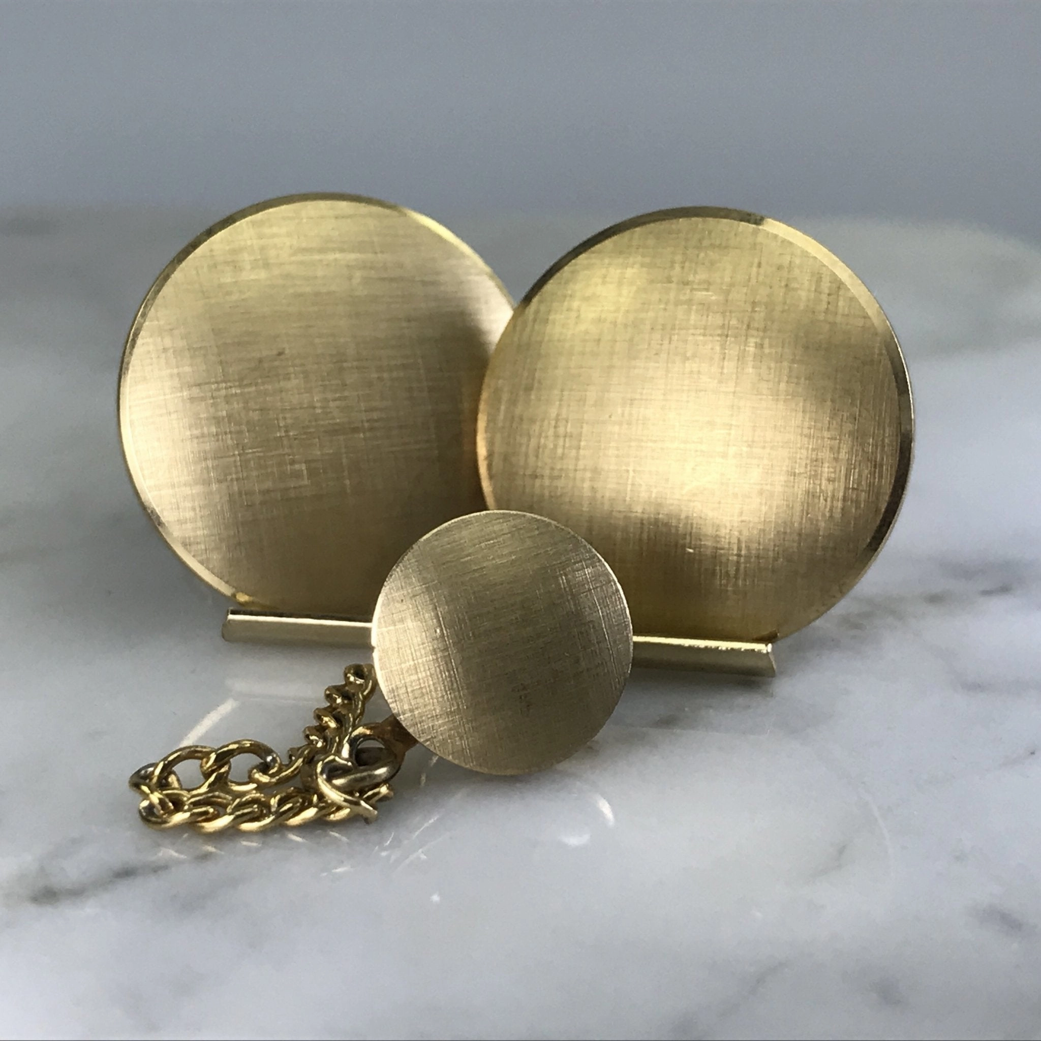 Vintage Cufflinks. Vintage Tie Tack. Satin Finish 12K Gold Filled. Swank Cuff Links. Grooms Gift. Shimmer Light