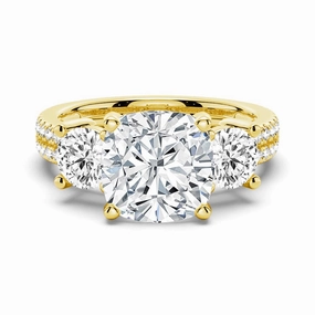 Unique Treasures Everyday Charm Double Row Pave Three Stone Cushion Cut Moissanite Engagement Ring