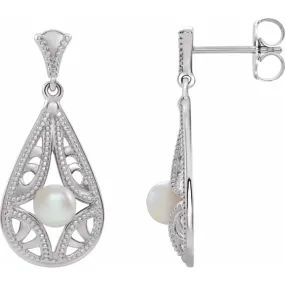 Layered Vibe Contemporary Feel Platinum Freshwater Cultured Pearl Vintage-Inspired Earrings