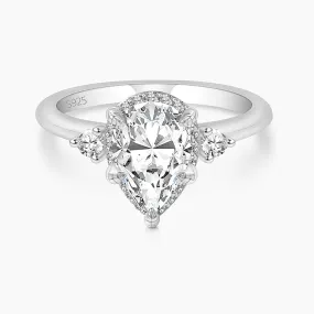 925 Sterling Silver Pear Shaped 5 Prong Gemstone Ring Event Outfit