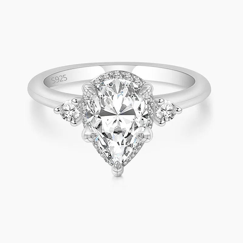 Perfect Gift Refined Accent 925 Sterling Silver Pear Shaped 5 Prong Gemstone Ring