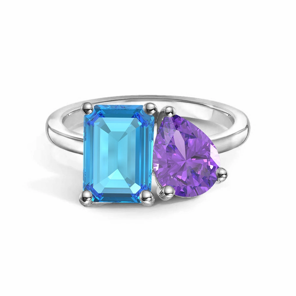 Elegant Radiance Shiny Radiance Toi et Moi Personalized Blue Topaz Birthstone Anniversary Ring