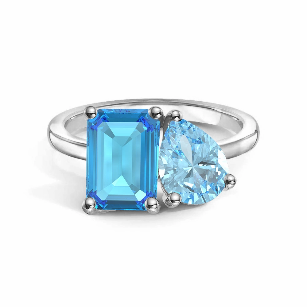 Toi et Moi Personalized Blue Topaz Birthstone Anniversary Ring Studio Shot Subtle Accent