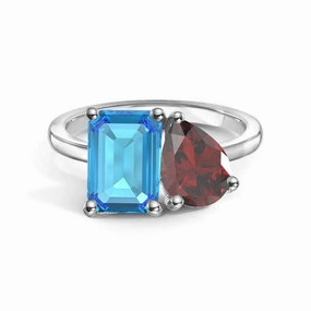 Casual Accent Layered Texture Toi et Moi Personalized Blue Topaz Birthstone Anniversary Ring