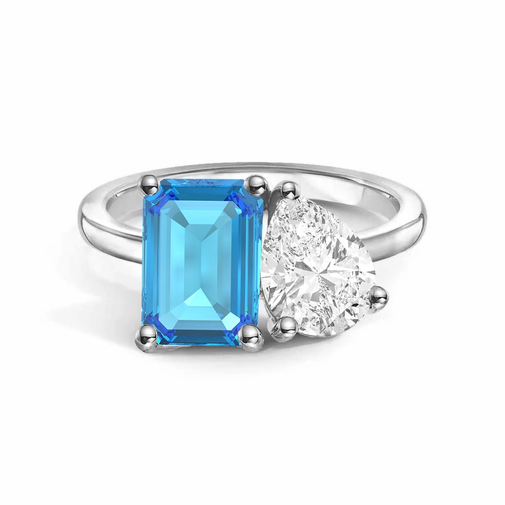 Toi et Moi Personalized Blue Topaz Birthstone Anniversary Ring Travel Look