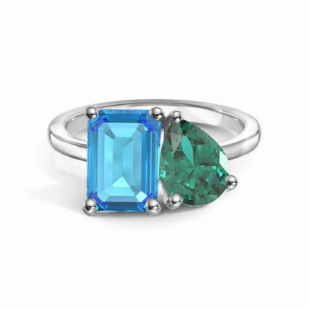 Evening Glamour Toi et Moi Personalized Blue Topaz Birthstone Anniversary Ring